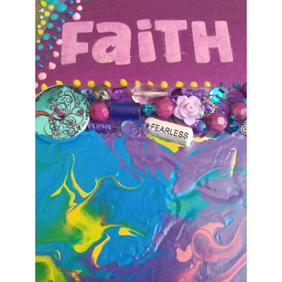 Faith Over Fear Mixed Media Acrylic Pour Inspirational Art Canvas Wall Decor - Picture 13 of 16